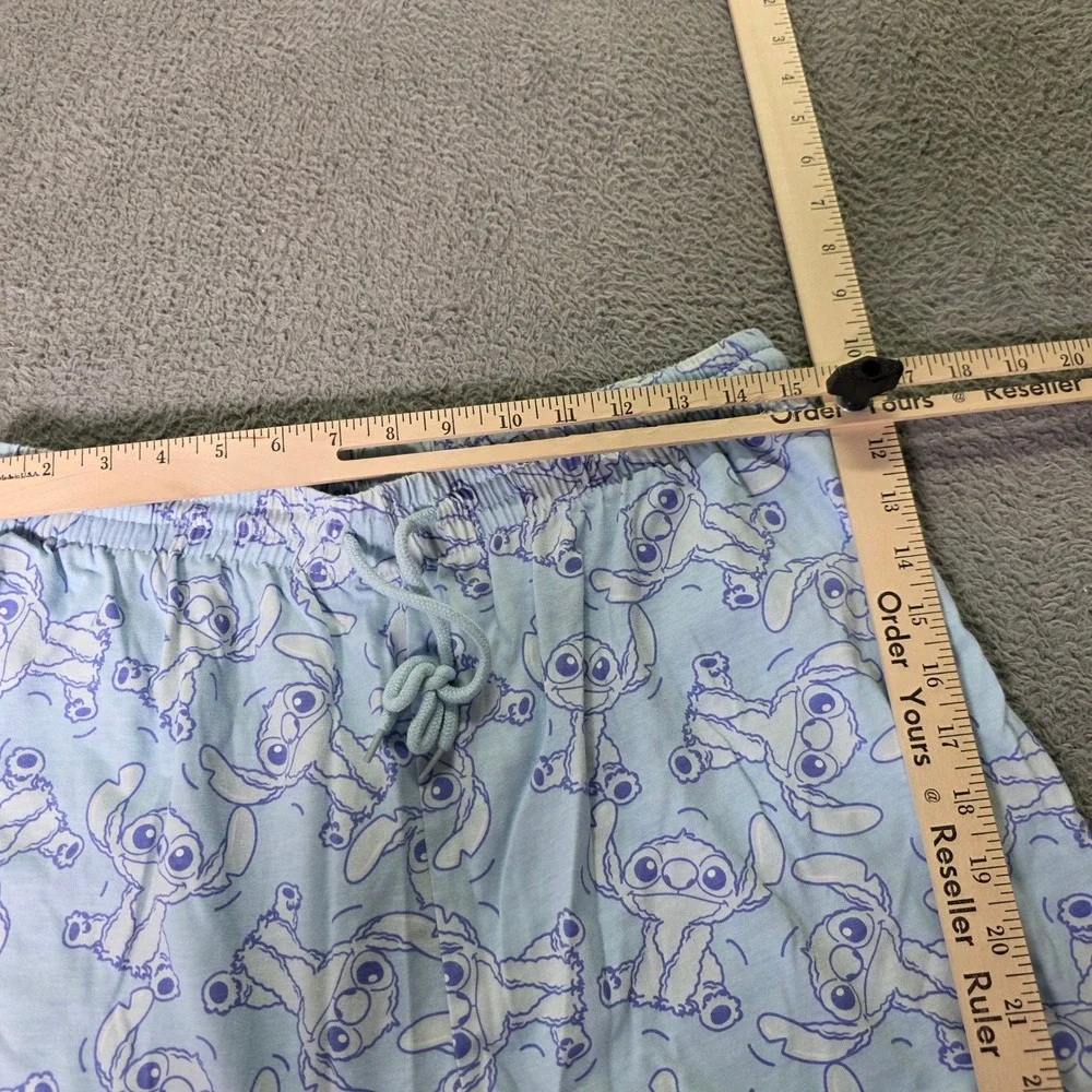 Disney Women XL Pajama Shorts Light Blue Stitch All-Over Print Drawstring Lounge